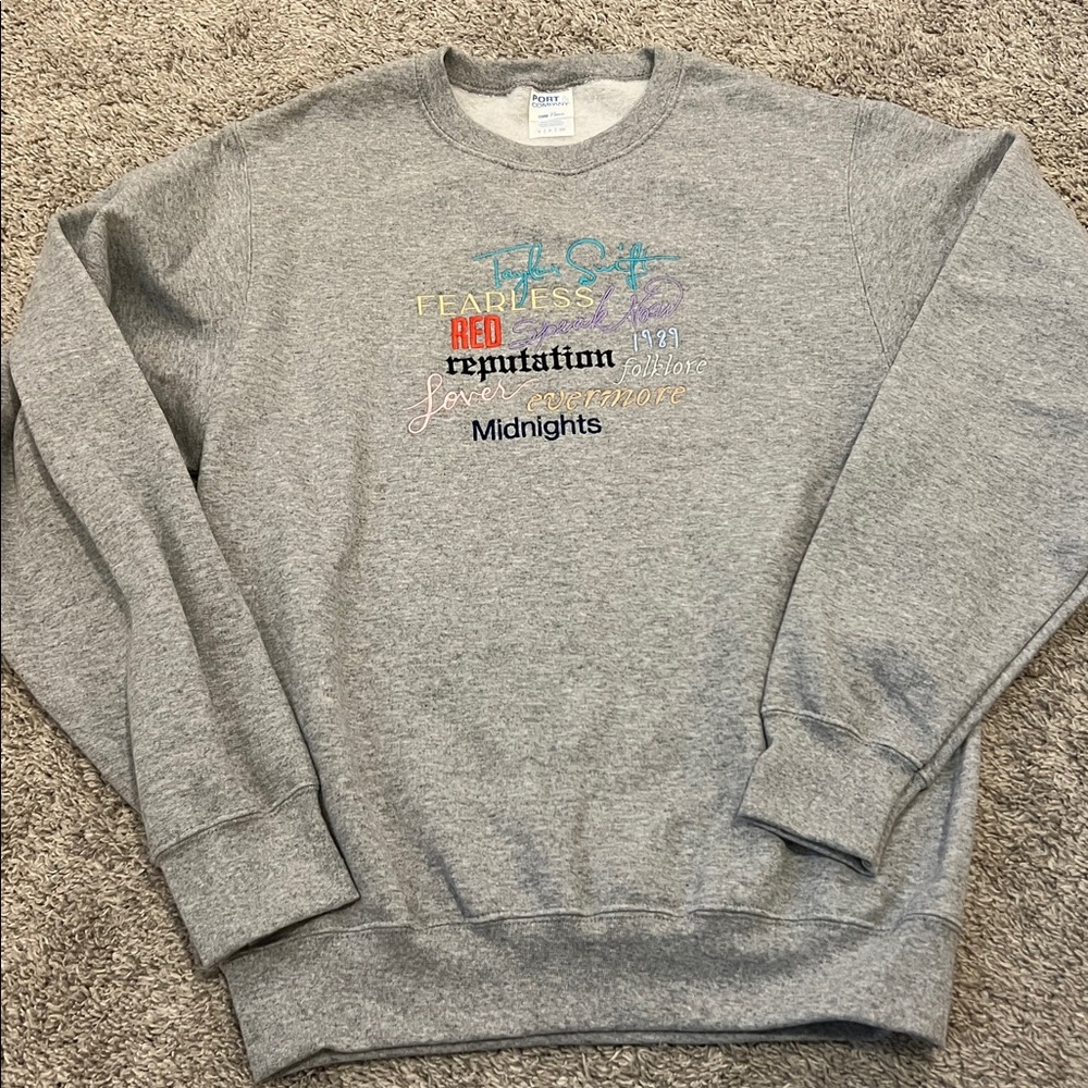 Taylor Swift Albums Embroidered Gray Sweatshirt Small Swiftie Apparel Cozy Top - Picture 2 of 16
